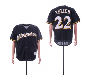 Men's Milwaukee Brewers #22 Christian Yelich Navy Cool Base Jersey