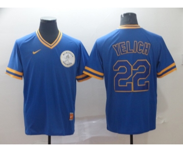 Men's Milwaukee Brewers 22 Christian Yelich Royal Throwback Jersey