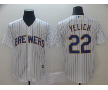 Men's Milwaukee Brewers #22 Christian Yelich White Cool Base Jersey