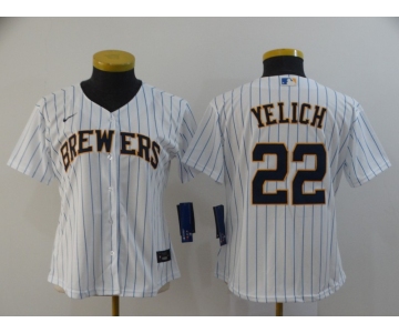 Women's Milwaukee Brewers #22 Christian Yelich White Stitched MLB Cool Base Nike Jersey