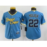 Youth Milwaukee Brewers #22 Christian Yelich Blue 2022 City Connect Cool Base Stitched Jersey