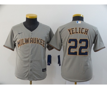 Youth Milwaukee Brewers #22 Christian Yelich Gray Stitched MLB Cool Base Nike Jersey