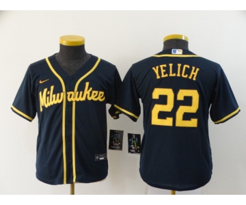 Youth Milwaukee Brewers #22 Christian Yelich Navy Blue Stitched MLB Cool Base Nike Jersey