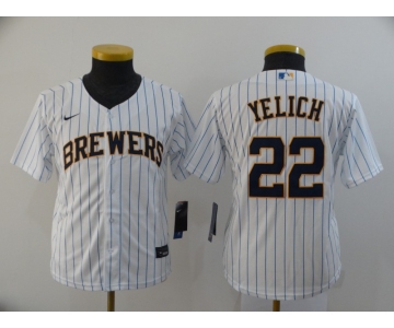 Youth Milwaukee Brewers #22 Christian Yelich White Stitched MLB Cool Base Nike Jersey