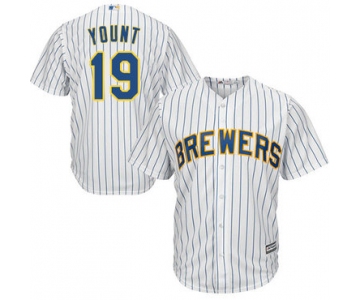 Brewers #19 Robin Yount White Strip Cool Base Stitched Youth Baseball Jersey