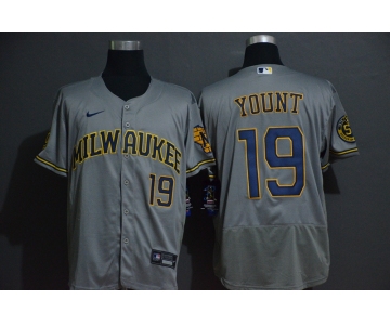 Men's Milwaukee Brewers #19 Robin Yount Grey Stitched MLB Flex Base Nike Jersey