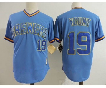 Men's Milwaukee Brewers #19 Robin Yount Light Blue Pullover Throwback Cooperstown Collection Stitched MLB Mitchell & Ness Jersey