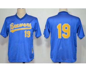 Milwaukee Brewers #19 Robin Yount 1991 Mesh BP Blue Throwback Jersey