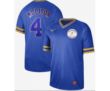 Brewers #4 Paul Molitor Royal Authentic Cooperstown Collection Stitched Baseball Jersey