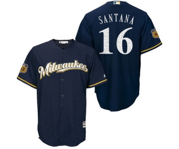 Men's Milwaukee Brewers #16 Domingo Santana Navy Blue 2017 Spring Training Stitched MLB Majestic Cool Base Jersey