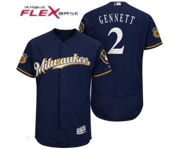 Men's Milwaukee Brewers #2 Scooter Gennett Navy Blue 2017 Spring Training Stitched MLB Majestic Flex Base Jersey