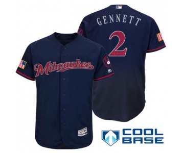 Men's Milwaukee Brewers #2 Scooter Gennett Navy Blue Stars & Stripes Fashion Independence Day Stitched MLB Majestic Cool Base Jersey