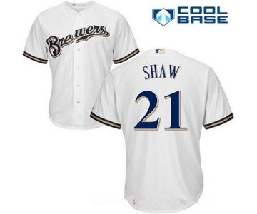 Men's Milwaukee Brewers #21 Travis Shaw All White Stitched MLB Majestic Cool Base Jersey