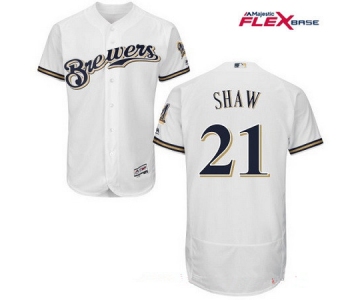 Men's Milwaukee Brewers #21 Travis Shaw All White Stitched MLB Majestic Flex Base Jersey