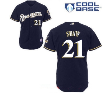 Men's Milwaukee Brewers #21 Travis Shaw Navy Blue Brewers Stitched MLB Majestic Cool Base Jersey