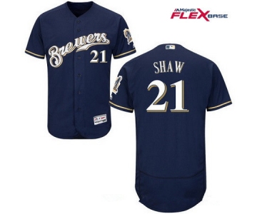 Men's Milwaukee Brewers #21 Travis Shaw Navy Blue Brewers Stitched MLB Majestic Flex Base Jersey