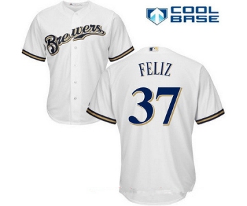 Men's Milwaukee Brewers #37 Neftali Feliz All White Stitched MLB Majestic Cool Base Jersey
