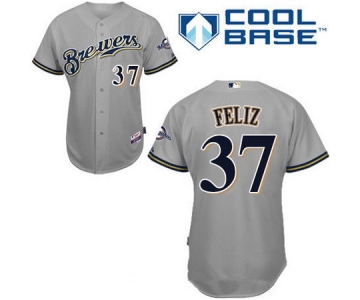 Men's Milwaukee Brewers #37 Neftali Feliz Gray Road Stitched MLB Majestic Cool Base Jersey