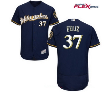 Men's Milwaukee Brewers #37 Neftali Feliz Navy Blue Milwaukee Stitched MLB Majestic Flex Base Jersey