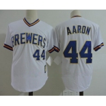 Men's Milwaukee Brewers #44 Hank Aaron White Pullover Throwback Cooperstown Collection Stitched MLB Mitchell & Ness Jersey