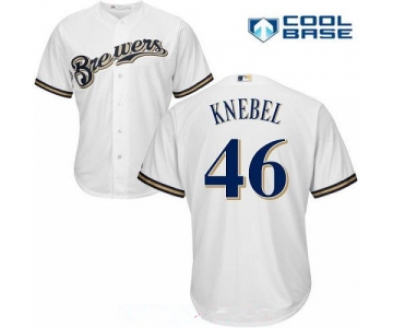 Men's Milwaukee Brewers #46 Corey Knebel All White Home Stitched MLB Majestic Cool Base Jersey