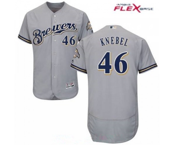 Men's Milwaukee Brewers #46 Corey Knebel Gray Road Stitched MLB Majestic Flex Base Jersey