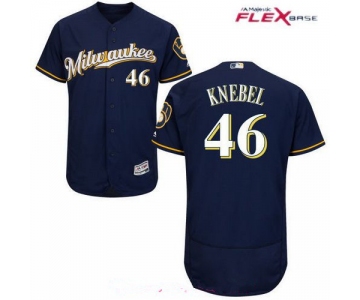 Men's Milwaukee Brewers #46 Corey Knebel Navy Blue Milwaukee Stitched MLB Majestic Flex Base Jersey