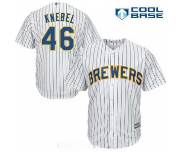 Men's Milwaukee Brewers #46 Corey Knebel White Pinstripe Stitched MLB Majestic Cool Base Jersey