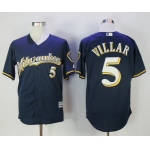 Men's Milwaukee Brewers #5 Jonathan Villar Navy Blue with Milwaukee Stitched MLB Majestic Cool Base Jersey
