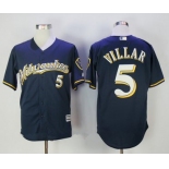 Men's Milwaukee Brewers #5 Jonathan Villar Navy Blue with Milwaukee Stitched MLB Majestic Cool Base Jersey