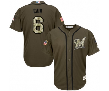 Men's Milwaukee Brewers #6 Lorenzo Cain Green Salute to Service Stitched MLB Jersey