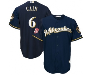 Men's Milwaukee Brewers 6 Lorenzo Cain Majestic Navy 2019 Spring Training Cool Base Player Jersey