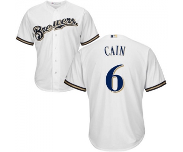 Men's Milwaukee Brewers #6 Lorenzo Cain White Cool Base Stitched MLB Jersey