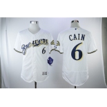Men's Milwaukee Brewers #6 White Flexbase Authentic Collection Stitched MLB Jersey
