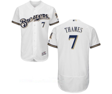 Men's Milwaukee Brewers #7 Eric Thames All White Stitched MLB Majestic Flex Base Jersey