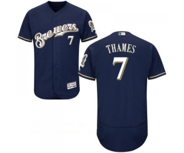 Men's Milwaukee Brewers #7 Eric Thames Navy Blue Brewers Stitched MLB Majestic Flex Base Jersey