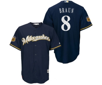 Men's Milwaukee Brewers #8 Ryan Braun Navy Blue 2017 Spring Training Stitched MLB Majestic Cool Base Jersey