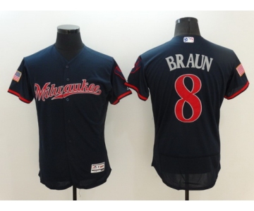 Men's Milwaukee Brewers #8 Ryan Braun Navy Blue Fashion Stars & Stripes 2016 Flexbase MLB Independence Day Jersey