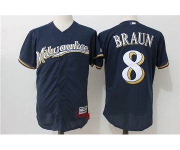 Men's Milwaukee Brewers #8 Ryan Braun Navy Blue Milwaukee Stitched MLB Majestic Cool Base Jersey