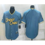 Men's Milwaukee Brewers Blank Blue 2022 City Connect Cool Base Stitched Jersey
