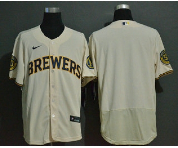 Men's Milwaukee Brewers Blank Cream Stitched MLB Flex Base Nike Jersey