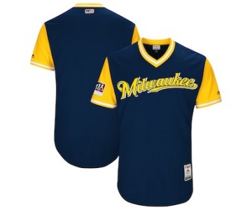 Men's Milwaukee Brewers Blank Majestic Navy 2018 Players' Weekend Authentic Team Jersey