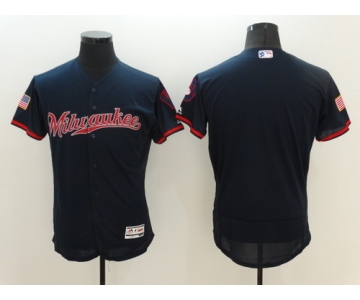 Men's Milwaukee Brewers Blank Navy Blue Fashion Stars & Stripes 2016 Flexbase MLB Independence Day Jersey