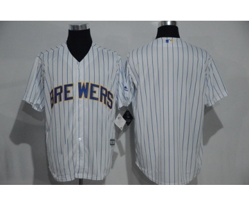 Men's Milwaukee Brewers Blank White Pinstirpe Baseball Jersey