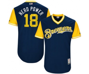 Men's Milwaukee Brewers Eric Sogard Nerd Power Majestic Navy 2017 Players Weekend Authentic Jersey