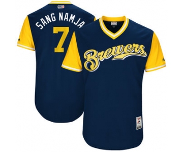 Men's Milwaukee Brewers Eric Thames Sang Namja Majestic Navy 2017 Players Weekend Authentic Jersey