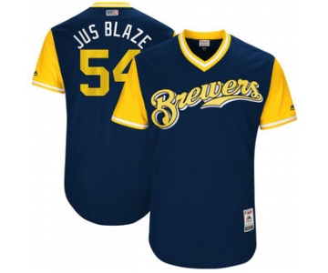 Men's Milwaukee Brewers Michael Blazek Jus Blaze Majestic Navy 2017 Players Weekend Authentic Jersey