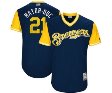 Men's Milwaukee Brewers Travis Shaw Mayor-DDC Majestic Navy 2017 Players Weekend Authentic Jersey