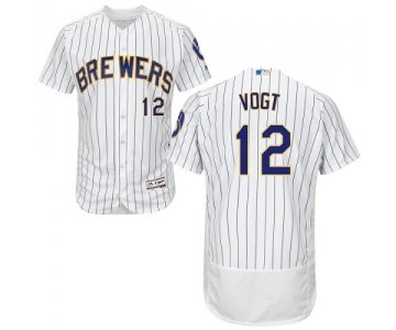 Milwaukee Brewers #12 Stephen Vogt White Strip Flexbase Authentic Collection Stitched MLB Jersey
