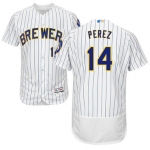 Milwaukee Brewers #14 Hernan Perez White Strip Flexbase Authentic Collection Stitched Baseball Jersey